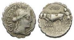 Roman Republican C. Marius Capito. Denar (Silber). 81 v. Chr. Rom. Vs: CAPIT. Drapierte Büste der Ceres mit Ährenkranz rechts, davor Leiter; darüber Kontrollmarke CXXV. Rs: C MARI C F / S C. Pflüger m