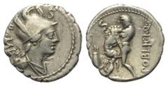 Roman Republican C. Poblicius. Denar (Silber). 80 v. Chr. Rom. Vs: ROMA. Drapierte Büste der Roma mit federgeschmücktem Helm rechts, darüber S. Rs: C POBLICI Q F. Hercules nach links stehend und mit d
