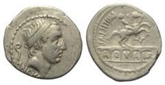Roman Republican L. Marcius Philippus. Denar (Silber). 57 v. Chr. Rom. Vs: ANCVS. Kopf des Ancus Marcius mit Diadem rechts, im Feld links Augurenstab. Rs: A - Q - V - A - MAR in den fünf Bögen eines A