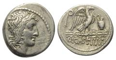 Roman Republican Q. Cassius Longinus. Denar (Silber). 55 v. Chr. Rom. Vs: Kopf des Bonus Eventus (oder des Genius Populi Romani) rechts, im Feld links Szepter. Rs: Q CASSIVS. Adler mit geöffneten Schw