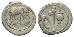 Roman Imperatorial C. Iulius Caesar. Denar (Silber). 49 - 48 v. Chr. Mobile Feldmünzstätte Caesars in Spanien oder Gallien. Vs: CAESAR. Elefant nach rechts schreitend und dabei einen schlangenartigen,