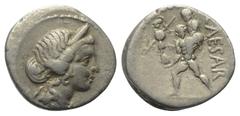 Roman Imperatorial C. Iulius Caesar. Denar (Silber). 47 - 46 v. Chr. Münzstätte in Nordafrika. Vs: Kopf der Venus mit Diadem rechts. Rs: CAESAR. Aeneas mit Palladium und seinem Vater Anchises auf der 