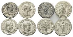 Römische Münzen - Lots. Caracalla (197 - 217 n. Chr.) / Elagabalus (218 - 222 n. Chr.) / Maximinus I. Thrax (235 - 238 n. Chr.). Lot (4 Stück, Silber): Denare. Rom. Vs: Kopf bzw. Büste rechts. Rs: Fel