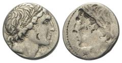 Roman Republican L. Memmius. Denar (Silber). 109 oder 108 v. Chr. Rom. Vs: Kopf eines jungen Mannes mit Eichenkranz rechts (Apollo?). Davor Wertzeichen. Rs: Incusum der Vorderseite. 18 mm. 3,92 g. Cr.
