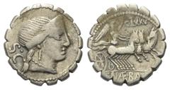 Roman Republican Ti. Claudius Nero. Denar (Silber). 79 v. Chr. Rom. Vs: Kopf der Venus mit Diadem rechts, dahinter S C. Rs: C NAE BALB. Victoria in galoppierender Triga nach rechts fahrend. Darüber Ko