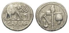 Roman Imperatorial C. Iulius Caesar. Denar (Silber). 49 - 48 v. Chr. Mobile Feldmünzstätte Caesars in Spanien oder Gallien. Vs: CAESAR. Elefant nach rechts schreitend und dabei einen schlangenartigen,
