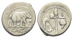 Roman Imperatorial C. Iulius Caesar. Denar (Silber). 49 - 48 v. Chr. Mobile Feldmünzstätte Caesars in Spanien oder Gallien. Vs: CAESAR. Elefant nach rechts schreitend und dabei einen schlangenartigen,