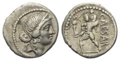 Roman Imperatorial C. Iulius Caesar. Denar (Silber). 47 - 46 v. Chr. Münzstätte in Nordafrika. Vs: Kopf der Venus mit Diadem rechts. Rs: CAESAR. Aeneas mit Palladium in der Linken und seinem Vater Anc