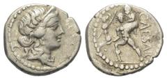 Roman Imperatorial C. Iulius Caesar. Denar (Silber). 47 - 46 v. Chr. Münzstätte in Nordafrika. Vs: Kopf der Venus mit Diadem rechts. Rs: CAESAR. Aeneas mit Palladium in der Linken und seinem Vater Anc