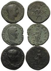 Roman Coins - Lots Römische Münzen - Lots. Römische Münzen - Lots. Römische Kaiserzeit. Lot (3 Stück): Sesterzen. Gordianus Pius (238 - 244 n. Chr.): MARS VLTOR / ROMAE AETERNAE. Philippus Arabs (244 