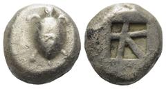 Greek Inseln vor Attika. Aigina. Stater (Silber). Ca. 470 - 445 v. Chr. Vs: Seeschildkröte. Rs: Fünfgeteiltes Quadratum incusum. 20 mm. 12,23 g. HGC 6, 435. Punze auf Vs., sehr schön.