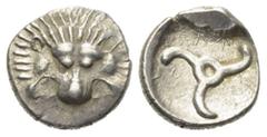 Greek Dynasten von Lykien. Perikles (ca. 380 - 360 v. Chr.). 1/3 Stater (Silber). Ungesicherte lykische Münzstätte. Vs: Löwenfell en face. Rs: Triskeles in vertieftem Rund. 16 mm. 2,76 g. Müseler VIII