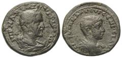 Roman Provincial Kilikien. Ninika - Klaudiopolis. Maximinus I. Thrax mit Maximus als Caesar (235 - 238 n. Chr.). Bronze. Vs: Büste Maximinus mit Lorbeerkranz, Paludament und Panzer rechts. Rs: Büste M