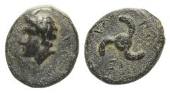 Greek Dynasten von Lykien. Perikles (ca. 380 - 360 v. Chr.). Bronze. Vs: Kopf des Pan mit Hörnern links. Rs: Triskeles. 14 mm. 2,18 g. Müseler VIII, 53; SNG von Aulock 4258. Sehr schön.