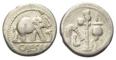 Roman Imperatorial C. Iulius Caesar. Denar (Silber). 49 - 48 v. Chr. Mobile Feldmünzstätte Caesars in Spanien oder Gallien. Vs: CAESAR. Elefant nach rechts schreitend und dabei einen schlangenartigen,