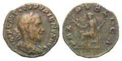 Roman Imperial Pupienus (238 n. Chr.). Limesfalsum. Zeitgenössische Kopie aus Bronze nach einem Denar des Pupienus (Limesfalsum). Vs: IMP C M CLOD PVPIENVS AVG. Büste mit Lorbeerkranz, Paludament und 