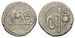 Roman Imperatorial C. Iulius Caesar. Denar (Silber). 49 - 48 v. Chr. Mobile Feldmünzstätte Caesars in Spanien oder Gallien. Vs: CAESAR. Elefant nach rechts schreitend und dabei einen schlangenartigen,