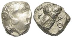 Greek Attika. Athen. Tetradrachme (Silber). Ca. 353 - 294 v. Chr. Vs: Kopf der Athena mit ölzweiggeschmücktem, attischem Helm, Ohranhänger und Halskette rechts. Rs: Eule nach rechts stehend, Kopf en f