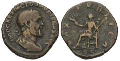 Pupienus (238 n. Chr.). Sesterz. 238 n. Chr. Rom. Vs: IMP CAES M CLOD PVPIENVS AVG. Büste mit Lorbeerkranz, Drapierung und Panzer rechts. Rs: PAX PVBLICA. Im Feld: S - C. Pax mit Zweig in der Rechten 