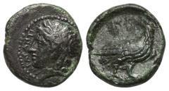 Greek Coins Sizilien. Akragas. Phintias (282 - 277 v. Chr.). Bronze. Vs: Kopf der Nymphe Akragas (oder Persephone?) mit Schilfkranz links. Rs: Adler nach rechts stehend. 15 mm. 2,58 g. HGC 2, 168; CNS