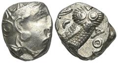 Greek Coins Attika. Athen. Tetradrachme (Silber). Ca. 353 - 294 v. Chr. Vs: Kopf der Athena mit ölzweiggeschmücktem, attischem Helm, Ohranhänger und Halskette rechts. Rs: Eule nach rechts stehend, Kop