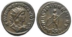 Roman Imperial Coinage Numerianus (283 - 284 n. Chr.). Antoninian. 283 - 284 n. Chr. Ticinum. Vs: M AVR NVMERIANVS NOB C. Büste mit Strahlenkrone, Paludament und Panzer rechts. Rs: PRINCIPI IVVENTVT /