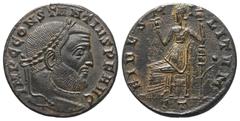 Roman Imperial Coinage Constantius I. Chlorus (305 - 306 n. Chr.). Follis. 306 n. Chr. Ticinum. Vs: IMP C CONSTANTIVS P F AVG. Kopf mit Lorbeerkranz rechts. Rs: FIDES MILITVM / P T. Fides mit zwei Sta