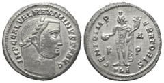 Roman Imperial Coinage Maximinus II. Daia (310 - 313 n. Chr.). Follis. 308 - 310. Alexandria. Vs: IMP C GAL VAL MAXIMINVS P F AVG. Belorbeerter Kopf rechts. Rs: GENIO IMP - ERATORIS. Genius mit Modius