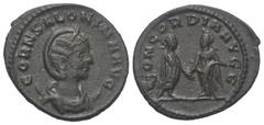 Roman Imperial Coinage Salonina (gest. 268 n. Chr). Antoninian. 255 - 258 n. Chr. Antiochia. Vs: CORN SALONINA AVG. Drapierte Büste mit Diadem auf Mondsichel rechts. Rs: CONCORDIA AVGG. Kaiser und Kai