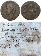 Roman Imperial Coinage Augustus (31 v. - 14 n. Chr.). As. 7 v. Chr. Rom. Münzmeister M. Salvius Otho. Vs: [CA]ESAR AVGVST PONT MAX TR[IBVNIC POT]. Kopf links. Rs: [M S]ALVIVS OTHO [IIIVIR AAAFF] um gr