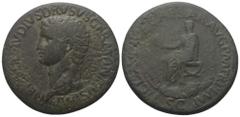 Roman Imperial Coinage Claudius (41 - 54 n. Chr.). Sesterz. 41 - 42 n. Chr. Rom. Vs: NERO CLAVDIVS DRVSVS GERMANICVS IMP. Kopf links. Rs: TI CLAVDIVS CAESAR AVG P M TR P IMP / S C. Claudius mit Zweig 