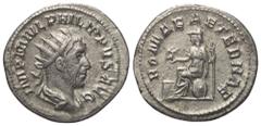 Roman Imperial Coinage Philippus I. Arabs (244 - 249 n. Chr.). Antoninian (Silber). 245 - 247 n. Chr. Rom. Vs: IMP M IVL PHILIPPVS AVG. Büste mit Strahlenkrone, Paludament und Panzer rechts. Rs: ROMAE