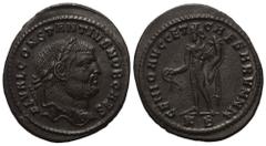 Roman Imperial Coinage Constantius I. Chlorus (305 - 306 n. Chr.). Follis. 295 - 296 n. Chr. Cyzicus. Vs: FL VAL CONSTANTIVS NOB CAES. Kopf mit Lorbeerkranz rechts. Rs: GENIO AVGG ET CAESARVM NN / K B