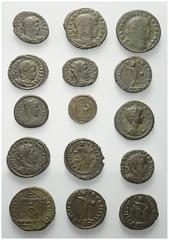 Roman Imperial Coinage Römische Kaiserzeit - Lots. Lot (15 Stück): Spätrömische Kupfermünzen, spätes 3. - Mitte des 4. Jh. U. a. Severina, Maximianus, Maxentius, Constantinus I., Gratianus. Meist fast