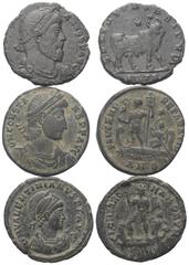 Lots - Ancient Coins Römische Münzen - Lots. Kaiserzeit. Lot (3 Stück): Maiorinae des Constans (337 - 350 n. Chr.), Iulianus II. Apostata (360 - 363 n. Chr.) und Valentinianus (364 - 375 n. Chr.), Seh