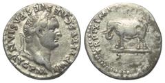 Roman Imperial Coinage Titus (79 - 81 n. Chr.). Denar (Silber). 80 n. Chr. Rom. Vs: IMP TITVS CAES VESPASIAN ACG P M. Kopf mit Lorbeerkranz rechts. Rs: TR P IX IM[P XV COS VIII] P P. Elefant nach link