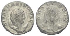 Roman Imperial Coinage Diva Mariniana (gest. vor 253 n. Chr.). Antoninian. 256 - 257 n. Chr. Rom. Vs: DIVAE MARINIANAE. Verschleierte und drapierte Büste auf Mondsichel rechts. Rs: CONSECRATIO. Radsch