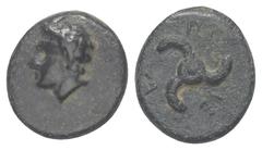 Greek Dynasten von Lykien. Perikles (ca. 380 - 360 v. Chr.). Bronze. Vs: Kopf des Pan mit Hörnern links. Rs: Triskeles. 14 mm. 2,18 g. Müseler VIII, 53; SNG von Aulock 4258. Sehr schön.