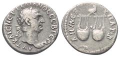Roman Provincial Lykien. Lykischer Bund. Traianus (98 - 117 n. Chr.). Drachme (Silber). Vs: Kopf des Trajan mit Lorbeerkranz rechts. Rs: Zwei Lyren nebeneinader, darüber Eule nach rechts stehend. 18 m
