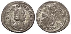Roman Imperial Coinage Salonina (gest. 268 n. Chr). Antoninian (Billon). 267 n. Chr. Antiochia. Vs: SALONINA AVG. Büste mit Diadem vor Mondsichel nach rechts. Rs: VENVS AVG. Venus mit Helm und Speer n