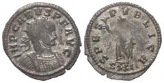 Roman Imperial Coinage Carus (282 - 283 n. Chr.). Antoninian (Kupfer). 283 n.Chr. Ticinum. Vs: IMP CARVS P F AVG. Büste mit Strahlenkrone und Panzer rechts. Rs: SPES PVBLICA. Im Abschnitt: S XXI. Spes