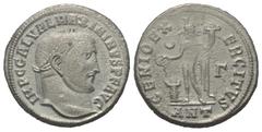 Roman Imperial Coinage Maximinus II. Daia (310 - 313 n. Chr.). Follis. 310 - 311 n. Chr. Antiochia. Vs: IMP C GAL VAL MAXIMINVS P F AVG. Kopf mit Lorbeerkranz rechts. Rs: GENIO EXERCITVS / ANT. Genius