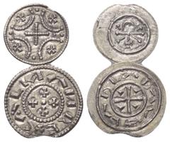 Medieval - Europe Ungarn. Kalman (1095 - 1116). Denar (Silber). Dazu ein Denar von Geza II. (1141 - 1162). Lot (2 Stück, Silber). 12-14 mm, 0,43 bzw. 0,17 g. Unger 27 bzw. 69; Huszar 33 bzw. 148; CNH 