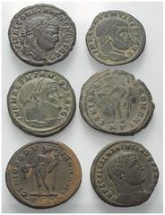 Lots - Ancient Coins Römische Münzen - Lots. Kaiserzeit. Lot (6 Stück): Bronzemünzen. Diocletianus (284 - 305 n. Chr.) (2x). Maximianus I. Herculius (285 - 310 n. Chr.) (2x). Constantius I. Chlorus (3