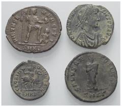 Lots - Ancient Coins Römische Münzen - Lots. Kaiserzeit. Lot (4 Stück): Kleinbronzen von Theodosius I. (379 - 395 n. Chr.) (3x) und Aelia Flaccilla (gest. 388 n. Chr.). Sehr schön. Verkauft wie besehe