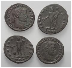Lots - Ancient Coins Römische Münzen - Lots. Kaiserzeit. Lot (4 Stück): Folles (Kupfer) des Maximianus I. Herculius (285 - 310 n. Chr.) (2x), Constantinus I. (307 - 337 n. Chr.) und Maximinus II. Daia