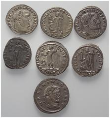 Lots - Ancient Coins Römische Münzen - Lots. Kaiserzeit. Lot (7 Stück): Folles (Kupfer) des Licinius I. (308 - 324 n. Chr.) (5x) und Maximinus II. Daia (310 - 313 n. Chr.) (2x). Sehr schön und fast vo