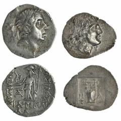 Ancient Greece and the Hellenistic States A Pair of Silver from Asia Minor, (2): Lycia, Lycian League, Masikytes, AR Drachm, after 168BC, laureate head of Apollo right, rev. Lyre, M-A in fields, plect