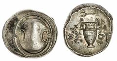 Ancients - Greek Silver The 'White Rose' Collection | Boeotia, Thebes, AR Didrachm, Theog-, Magistrate, c. 395-338 BC, Boeotian shield rev. Amphora with caduceus left above, THE-OG across fields, 12.1