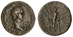 Ancients - Roman Bronze Roman Empire, Domitian, (AD 81-96), AE Aes, c.87-88, IMP CAES DOMIT AVG GERM COS XIII CENS PER P P laureate head right, rev. VIRTVTI AVGVSTI, Virtus standing right, holding spe